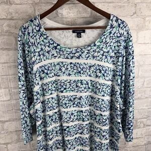 New Lands End 100% Supima Cotton Knit‎ Sweater Popover Size 2X White Blue Floral